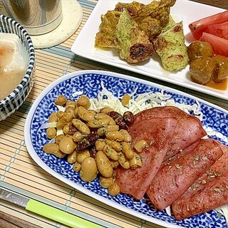 おおぎなソーセージとお豆のプレート